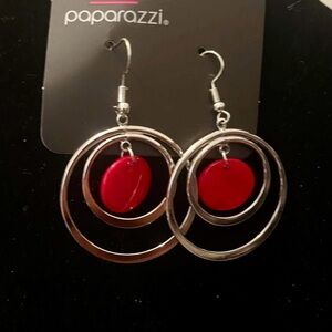 Paparazzi Red and Silver Double Hoop Earrings